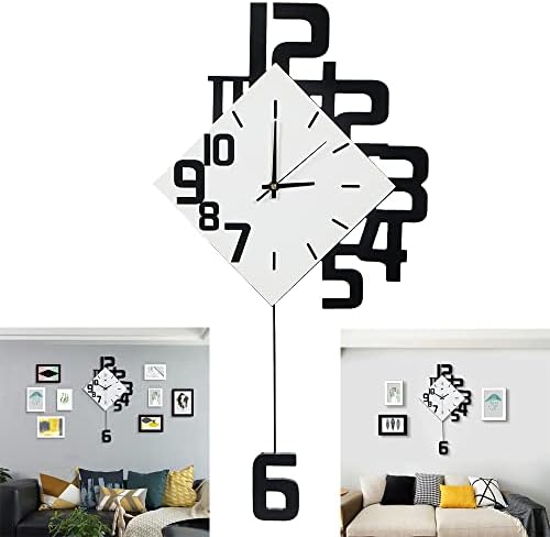 掛時計 振り子 インテリア 北欧 モダン アート 雑貨 おしゃれ 新築 リビング 子供部屋 見やすい (ブラック, M) Medium