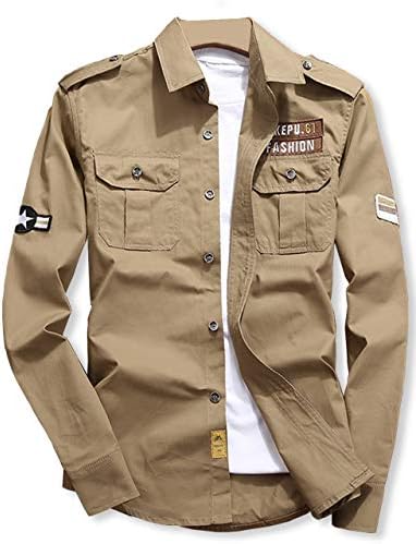 [スロウライド] ミリタリー シャツジャケット カジュアル 春 秋 冬 男 メンズ （ネイビー、グリーン、カーキ） L ～ 4XL