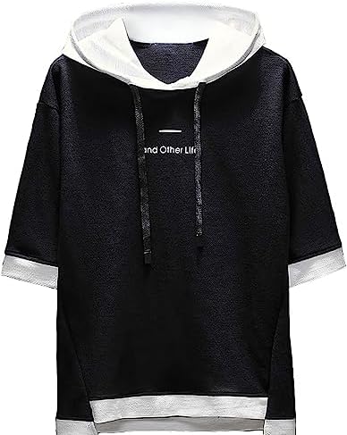 Foveitaa Summer Wear Men’s Short-Sleeved Hoodie T-Shirt, Solid Color, Fashionable, Large Size, Jersey Cloth Top, Hooded, Innerwear, Loose-Fitting, Casual, Pullover