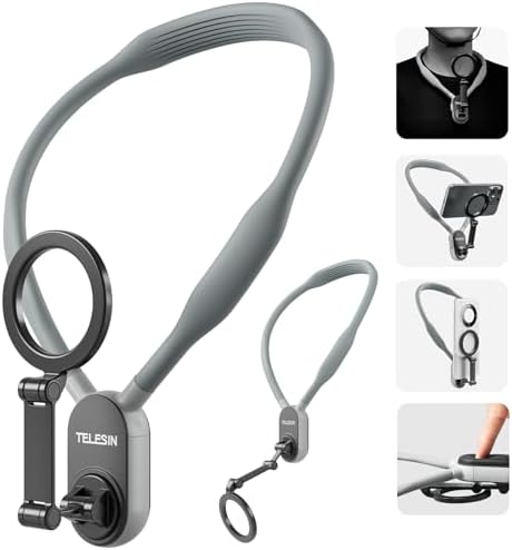 TELESIN°携帯電話ネックレスマウント MagSafe用 スマホホルダー 磁気マグネット iPhone対応 マグセーフ式 超強力磁力 スマホ撮影 スマートフォンMagsafeに対応 iPhone15/15 Pro/15Pro Max iPhone14/14 Pro iPhone13/13 Pro/13 Pro Max/13 Mini iPhone12対応（グレー）