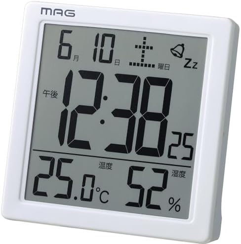 MAG(マグ) 目覚まし時計 温度計 湿度計 カレンダー デジタル カッシーニ バックライト スヌーズ機能付き ホワイト T-726WH-Z