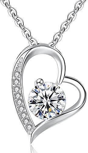[Angel's Closet] ネックレス レディース ハートデザイン ペンダント 天然石 ジルコン シルバー925 金属アレルギー対応 誕生日 プレゼント 女性 可愛い ギフトBOX ジュエリーポーチ付