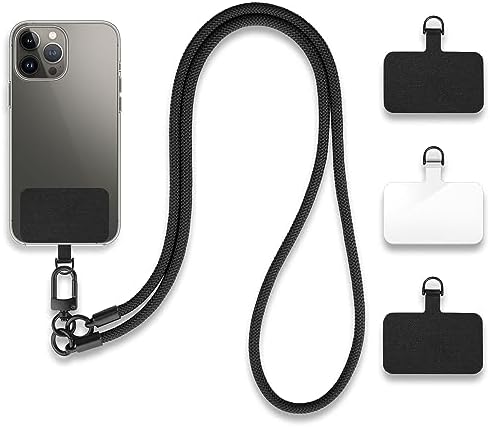 [UMIMO] スマホショルダー 直径7mm ホルダー3枚 スマホストラップ アウトドア 携帯ストラップ 斜めがけ 肩掛け 首掛け 落下防止 調節可能 全機種対応 (ブラック)