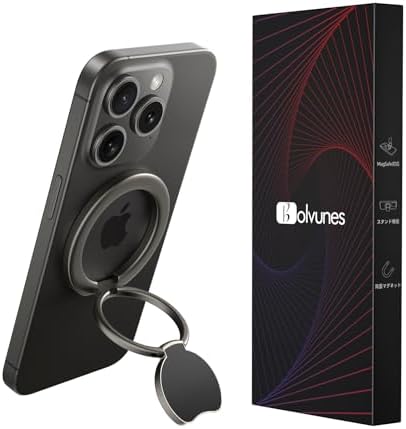 マグネットの王Bolvunes スマホリング MagSafe対応 スマホスタンド 超強両面マグネット バンカーリング 横縦両立 スマホ落下防止/角度調整可能 磁気増強メタルリング付き iPhone Androidなど全機種対応H3