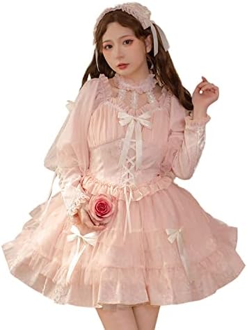[JIURUN] ロリータ ゴスロリ ワンピース 衣装 ロリータ コスプレ アニメ リボン ピンク 大きいサイズ 森ガール 甘ロリ ゴシック ドレス 女装 服 メイド 可愛い 女の子 ガールズ クリスマス ハロウィン