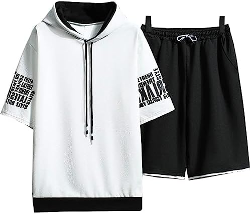 D.IIZOO Men's Short Sleeve Hoodie Set with Hood, Short Sleeve, Half Pants, 2-Piece Set, Jersey, Top and Bottom Set, Active Wear, Spring and Summer Clothing, Stylish, Korean Fashionable