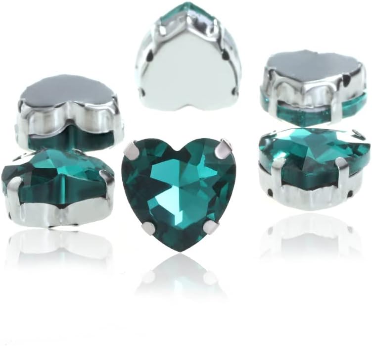 台座付き ガラス製ラインストーン 手芸用ビジュー パーツ ハート dark-green 50個 (12mm)