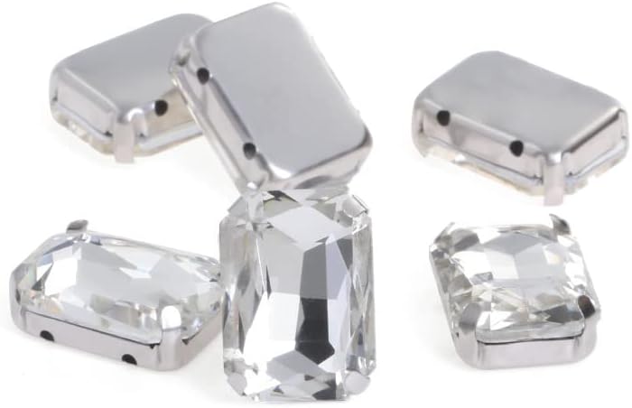 台座付き ガラス製ラインストーン 手芸用ビジュー パーツ 長四角 クリスタル 48個 (10*14mm)