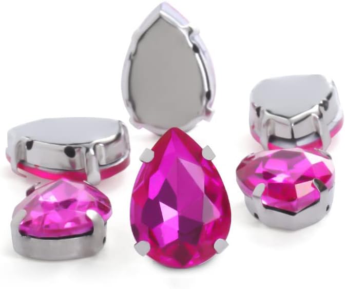 台座付き ガラス製ラインストーン 手芸用ビジュー パーツ しずく ローズ 48個 (20*30mm)