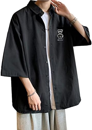 [foxseon] シャツ メンズ 半袖 カジュアル 無地 快適な軽い オーバーサイズシャツ ワイシャツ ポロネック 吸汗速乾 かわいい 柔らかい 派手 ストリート系 ドロップショルダー 無地 夏 半袖 ワイシャツ 大きいサイズ