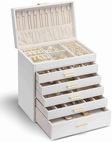 Vlando 大容量 ジュエリーボックス 6段式 引出し 小物入れ ピアス ネックレス 指輪 イヤリング 腕時計 収納 ケース (ホワイト)