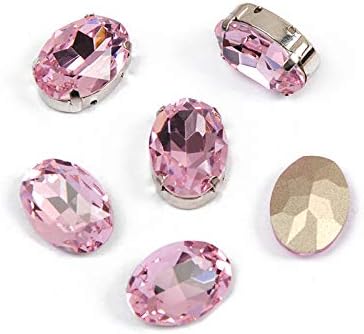 台座付き K9 ガラス製ラインストーン 10×14mm 楕円形 手芸用ビジュー パーツ 20個 (ピンク)