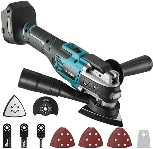 Womkuyta 充電式 マルチツール 18V コードレス 無段変速ダイヤ付き LEDライド付き 低騒音 軽量 クイックチェンジ スターロック OISゼットソー 対応 替刃9点セット付き 研磨 研削 切断 剥がし 剥離 サビ落とし 18V純正/互換バッテリー 互換対応 DIY工具 日曜大工 本体のみ 国内1年間メーカー保証 [充電池・充電器別売]