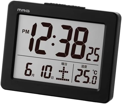 MAG(マグ) 目覚まし時計 温度計 カレンダー デジタル ブリム バックライト スヌーズ機能付き ブラック T-779A BK-Z