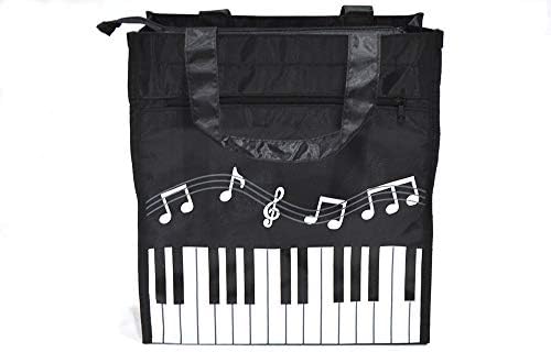 [Niko] 音楽ピアノ鍵盤メロディー ピアノレッスンバッグ 軽量防水 お弁当袋コップ袋 入園入学グッズ (ブラック)