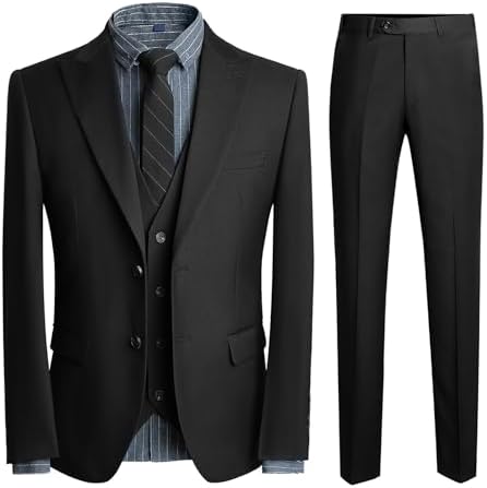 Yffushi Men's 3-Piece Suit, 2 Buttons, Solid Color, S-4XL, Large Sizes Available, For Business Use, Job Hunting, Interviews, Weddings