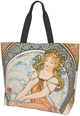 [XIONGYP] トートバッグ レディース メンズ 肩掛け トート 大容量 ショルダーバッグ マザーズバッグ カジュアル ポケット ランチバッグ ハンドバッグ おしゃれ 通勤通学 アルフォンス・ミュシャ 「四芸術－絵画」