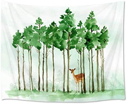 LB 絵柄タペストリー 森の鹿 風景画の壁掛け おしゃれインテリア モダン 装飾アート 多機能 布ポスター お店 部屋や窓の飾り 新居祝い 個性ギフト 布製 横 グリーン (200ｘ150cm)