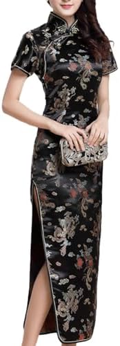 [RONGUI] 大きいサイズ チャイナドレス コスプレ ロング 女装 スリット 半袖 衣装 男性 チャイナ服 メンズ