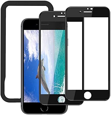 2枚入りiPhone SE3 /SE第2世代(2020)/8/7強化ガラスフィルム 高精細 4.7インチ 高透過率 硬度9Ｈ強化ガラス 滑らかなタッチ操作 指紋付着防止 自動吸着 飛散防止 気泡防止 全面保護フィルム アイフォンSE第2世代（2020）/ 8/7ガイド枠付き携帯電話用フィルム
