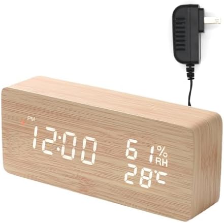 置き時計 デジタル 電波時計 木目 LED 明るい 夜でも見える 数字が大きく おしゃれ時計 アラーム設定3種類 3段階音量調節 80dB大音量 温度・湿度・日付表示 寝室 卓上 目覚まし時計 ac電源 交流式 デジタル時計 (ベージュ)