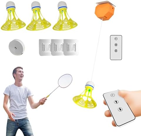 初心者バドミントン練習1人 自動リバウンドバドミントン バドミントン一人練習シングルバドミントントレーニング装置 3 個自動リモコンポータブル伸縮ロープ（ナイトライトを備えた アップグレードモデル）