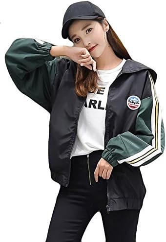 （ニカ）レディース コート 春 秋 コート ジャケット ジャンパー ブルゾン 韓国風 長袖 ブルゾン 薄手 ブルゾン 原宿系 ストリート系 BF風 シンプル (グリーン) Free Size