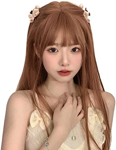 Peacoco ウィッグ 女装 ロング ストレート 原宿系 ロリータ コスプレ ミディアム 自然 小顔 耐熱 女性の魅力がいっぱい 黒髪 かつら 女性 カツラ 金髪 黒 赤 ピンク セミロング ネット 付（桑茶）