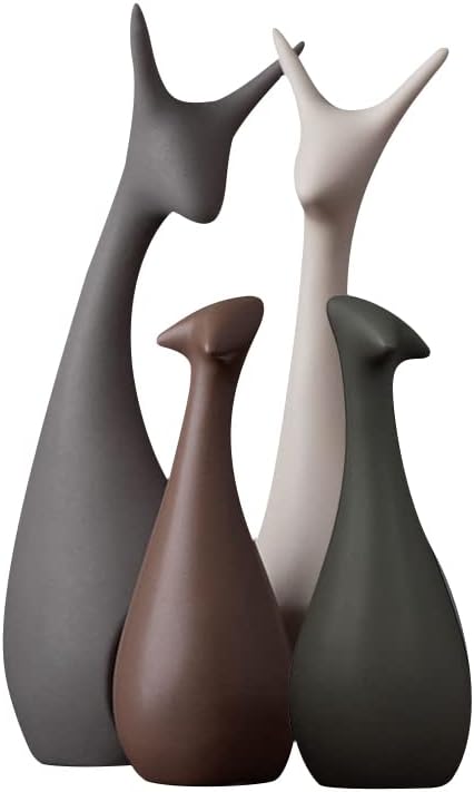 インテリア 置物 オブジェ 雑貨 北欧 北欧風 おしゃれ 人気 アンティーク 陶器 結婚祝い 引越し祝い プレゼント お祝い 4個セット Astan (鹿の親子（4頭）)