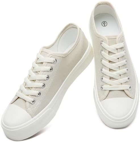 レディース通気性キャンバスシューズ、女性用レースアップキャンバススニーカー、ロートップファッションスニーカー、クラシックな黒と白のスニーカー