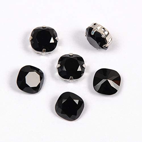 台座付き K9 ガラス製ラインストーン きらきら 手芸用ビジュー パーツ (10mm 90個, ブラック)