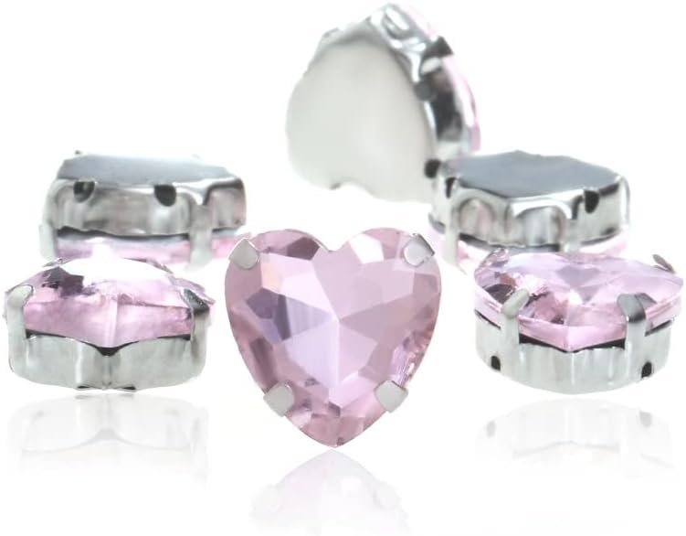 台座付き ガラス製ラインストーン 手芸用ビジュー パーツ ハート ピンク 48個 (18mm)