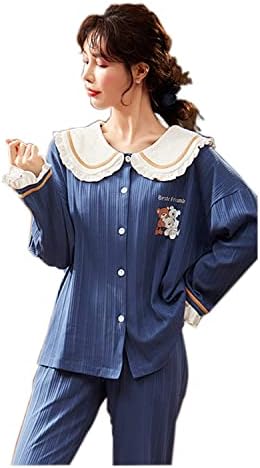 [JIURUN] パジャマ レディース メンズ 綿100% 長袖 ゆったり 前開き 春秋 上下セット 柔らかな肌触り ルームウェア