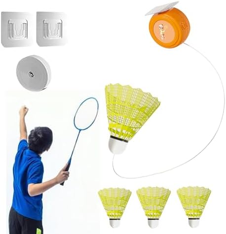 バドミントン室内 一人 練習バドミントン 室内バドミントン自動リターン サスペンション 携帯便利 弾性 愛好者 初心者トレーニング用具 練習補助 バドミントン （1つの訓練器、3つのボール、3つのフック、40本のゴムひも）