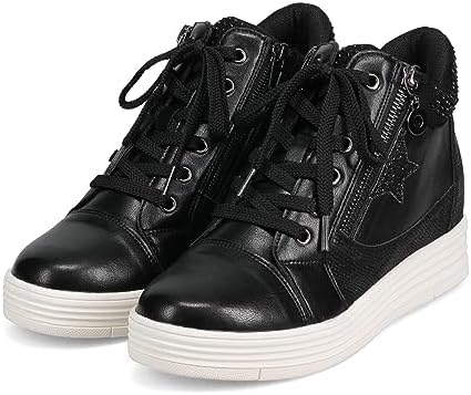 [セレブル] 厚底ハイカットスニーカー ファスナー付きインヒール スリッポン レディース 6cm 星 ジップ スニーカー レンド シークレット 盛底 302 S BLACK(ブラック)