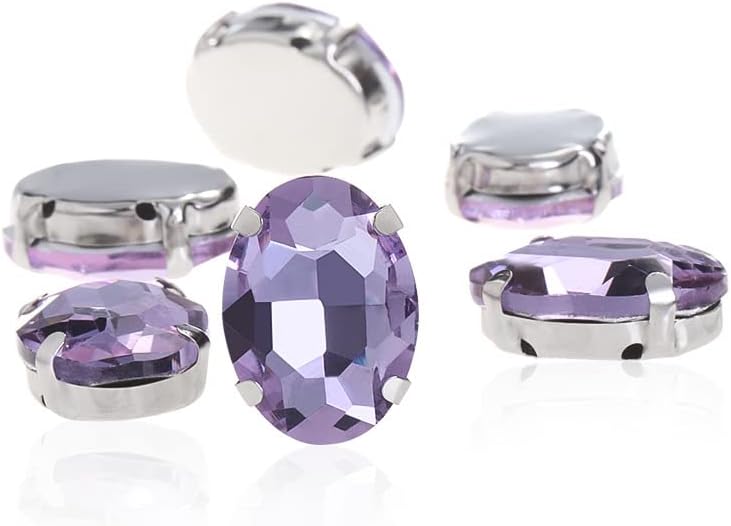 台座付き ガラス製ラインストーン 手芸用ビジュー パーツ 楕円 50個 (10*14mm, パープル)