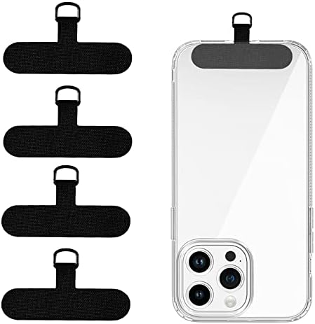 [Turkalla] スマホストラップ ストラップホルダー 4点入り強化版タグパッチ・金属リング 携帯ストラップホルダー スマホケースに挟む 全機種対応 充電影響なし 落下防止 紛失防止 タグパッチ4枚（ブラック）