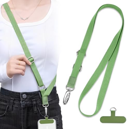 [ZXZone] スマホショルダー 斜めがけ首掛け肩掛け 携帯ストラップスマホストラップ長さ調節可能 ストラップ 1本+タグパッチ1枚入り ストラップ ショルダーストラップ ロング ネックストラップ スマホ用 パスケース 肩掛け 首かけ ブランド 紛失・落下・盗難防止 iphone android 便利全機種対応 (グリーン, 長さ調節37-65cm)