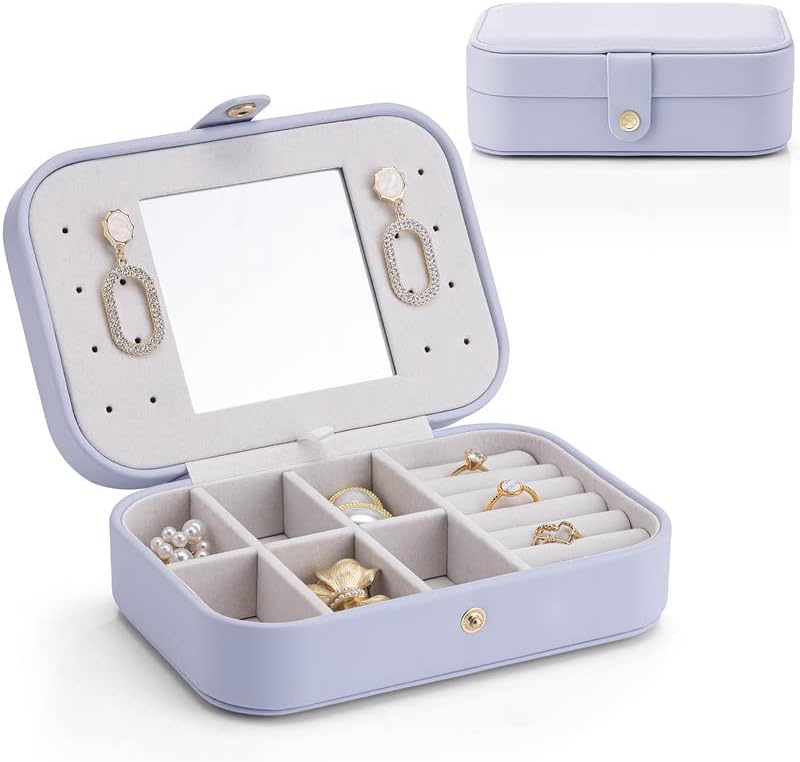 Vlando ジュエリーボックス 携帯用 コンパクト アクセサリーケース 持ち運び 収納 鏡付き 可愛い 旅行用 ジュエリーケース ミニ ピアス リング ネックレス ラベンダー