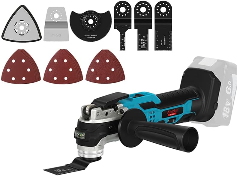 Mrupoo充電式マルチツ電動振動サイクル角度3°HY-7041コードドレス6段段段段段変速型LEDライト電動工具替刃9点セット左右共通ハンドル付マッキタ18 Vバーチカル用多機能電気工具1台多役切断＆はく離＆研磨＆落下とした大工アークセット交換簡単日曜大工DIY初心者向け