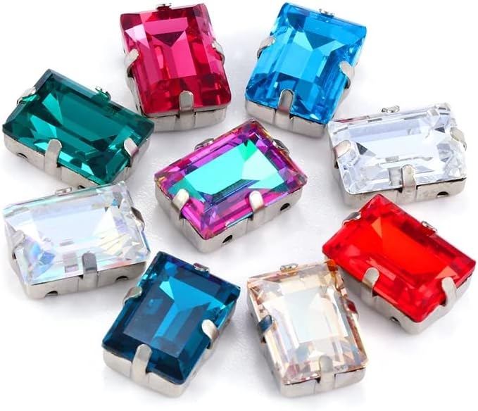 台座付き K9 ガラス製ラインストーン 10x14mm 手芸用ビジュー パーツ 長四角 アクセサリー 36個セット (レッド)