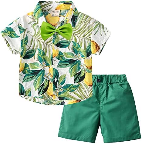 Volunboy Boy's Formal Short Sleeve Set Up Aloha Shirt, Top and Bottom Set, Hawaiian Style, Cute, Animal Pattern, Floral Pattern, Wedding, Party, Travel, Resort, Beachwear