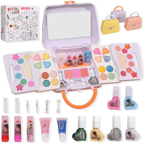 SPEYOU KIDS 51点セット スプリングパープルメイクおもちゃ お化粧セット キッズコスメ 女の子 メイクごっこ遊び 子供 メイクセット 女の子 プレゼント コスメセット 女の子 メイクセット お化粧セット 女の子 メイクセットメイクアップ 子供 ごっこ遊び 誕生日プレゼント人気 クリスマス プレゼント