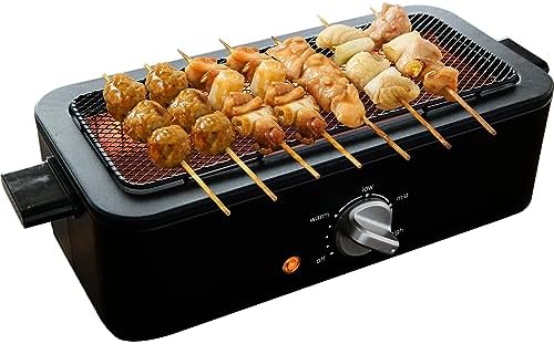 [山善] 焼き鳥焼き器 減煙 電気七輪 卓上 焼き鳥 焼肉 ひとり占めグリル 焼鳥コンロ 網焼き 家庭用 無段階火力調節 油ハネ削減 ブラック ESR-Q100(B)