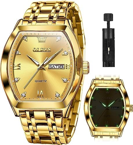 OLEVS 腕時計 メンズ ビジネス うで時計メンズ 四角 男性 腕時計 防水 夜光 クオーツ時計 日付うで時計 Watch for men ゴールド gold