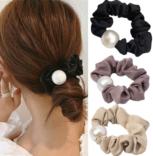 3個セット ヘアゴム シュシュ パール ，BetterJonny ヘアゴム おしゃれ 跡がつかないヘアゴム ヘアゴム 大人 シュシュ 大人 パール ヘアアクセサリー リボン 美髪シュシュ ヘアアレンジ ファッション