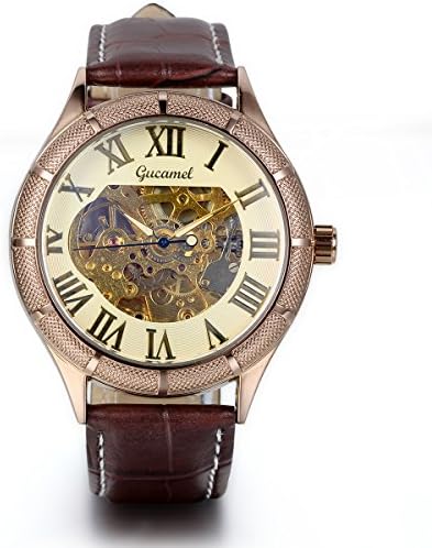 JewelryWe 腕時計 メンズ レザー ベルト クラシック シンプル ウォッチ,ローマ数字 機械式,クリスマス バレンタイン プレゼント