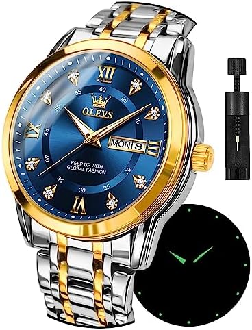 OLEVS 腕時計 メンズ シルバー 人気 クォーツ カレンダー 防水 watch for men ブランド ステンレス おしゃれ ブルー