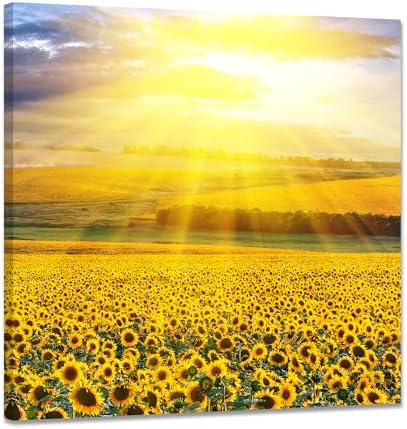 ひまわり ポスター 向日葵 アートパネル 花 絵画 インテリア 額付き 植物 壁掛け 花の絵 部屋 飾り絵 壁掛け装飾品 木枠付きの完成品 (40x40cm)