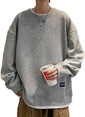 Aaronlive Men's Sweatshirt, Long Sleeve, Round Collar, T-shirt, Large Size, Popular, Pullover, Casual, Comfortable, Loose, Spring, Autumn, Winter, Clothes, Men's Trainer